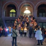 Alameda Post - A candlelit vigil on the steps of City Hall.