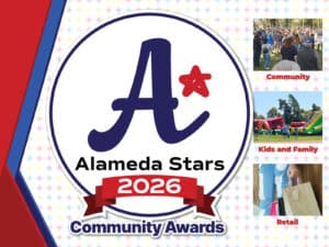 Alameda Post - The Alameda Stars 2026 Community Awards logo and photos for the Community, Kids and Family, and Retail categories.