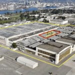 Alameda Post - An aerial view of an Alameda Point building with an outline to show where the radium paint shop was.