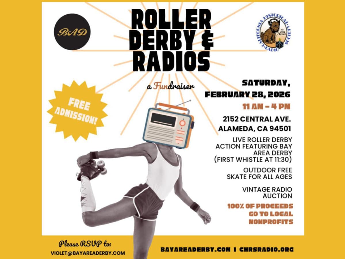 Alameda post - A poster for the Roller Derby & Radios Fundraiser.