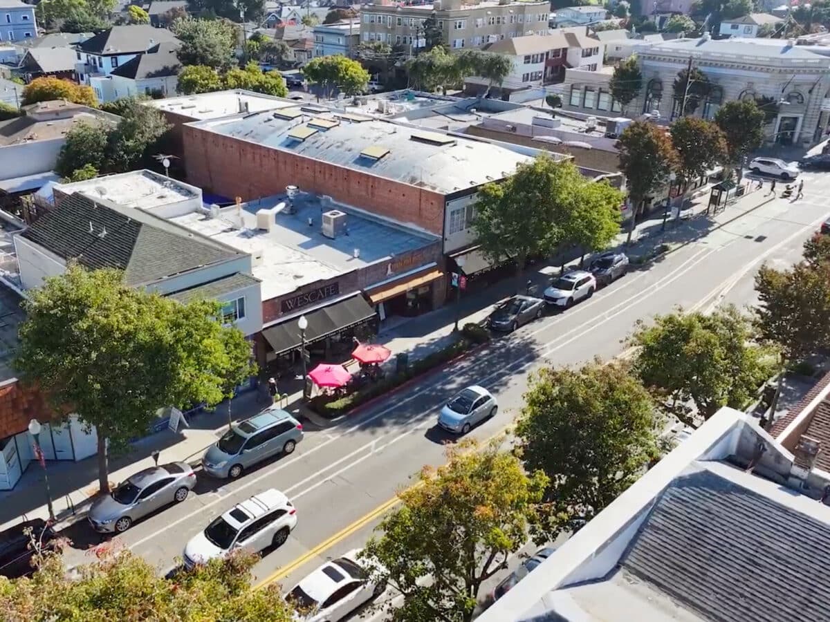 Alameda Post - An aerial photo of Alameda businesses. 