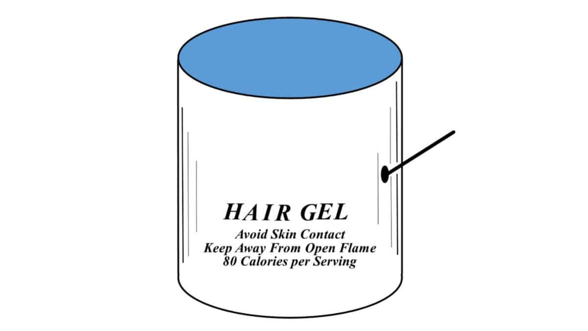 Alameda Post - A cylinder with text on it that says "Hair gel Avoid skin contact. Keep Away from open flame. 80 calories per serving."