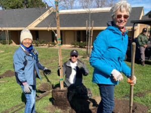 Alameda Post - Volunteers smile while planting trees at Leydecker Park.