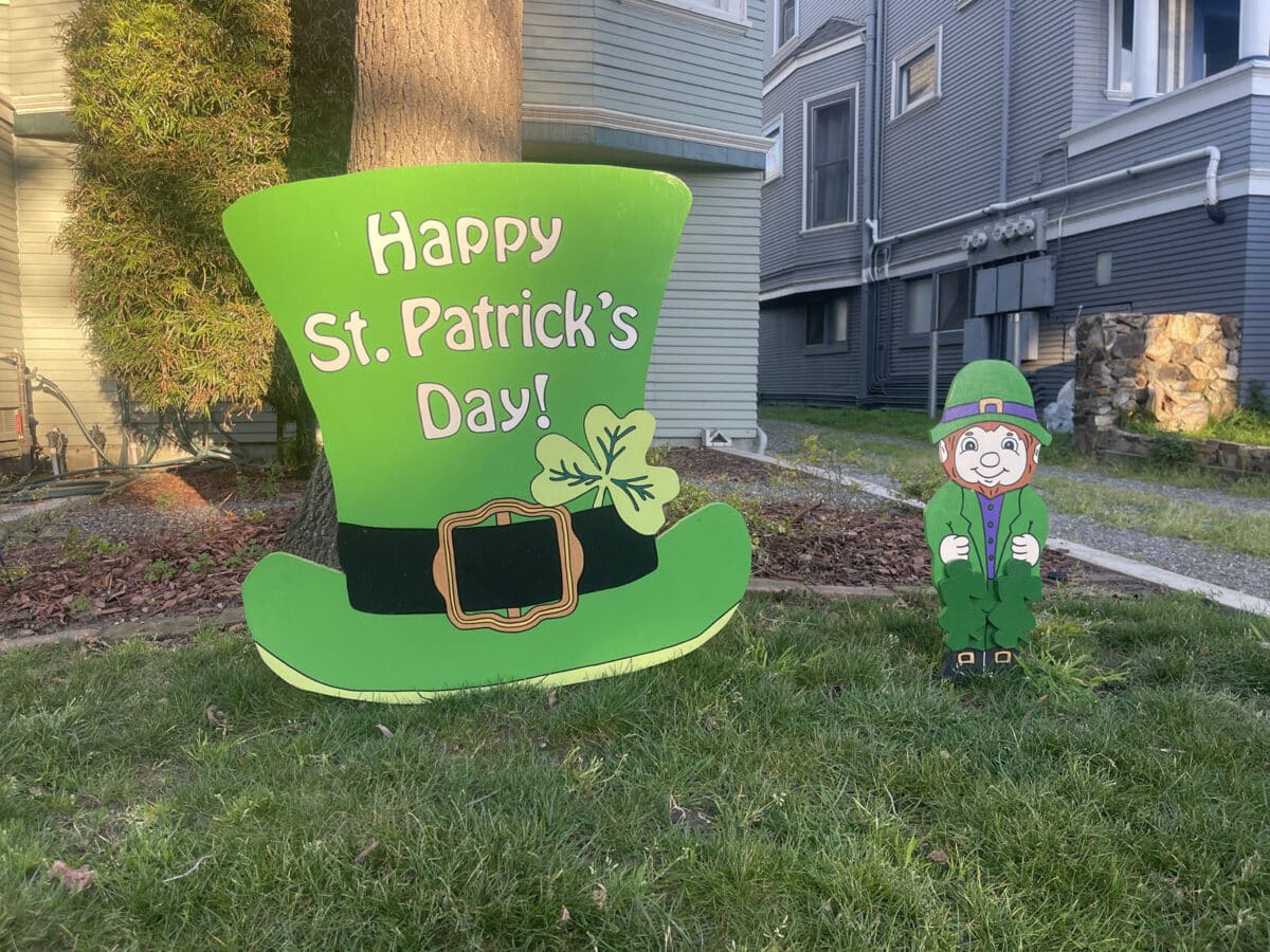 Alameda Post - St Patrick's Day decorations on someone's lawn.