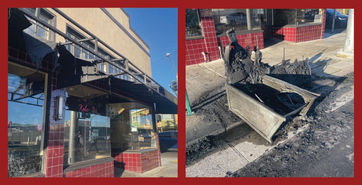 Alameda Post - Photos of fire damage to Side Street Pho on the awning and outdoor seating area.