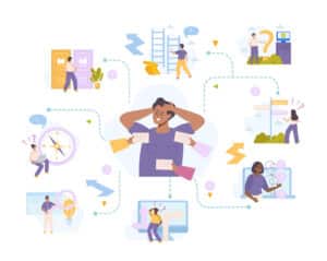 Alameda Post - Little cartoon images of a person considering career options.