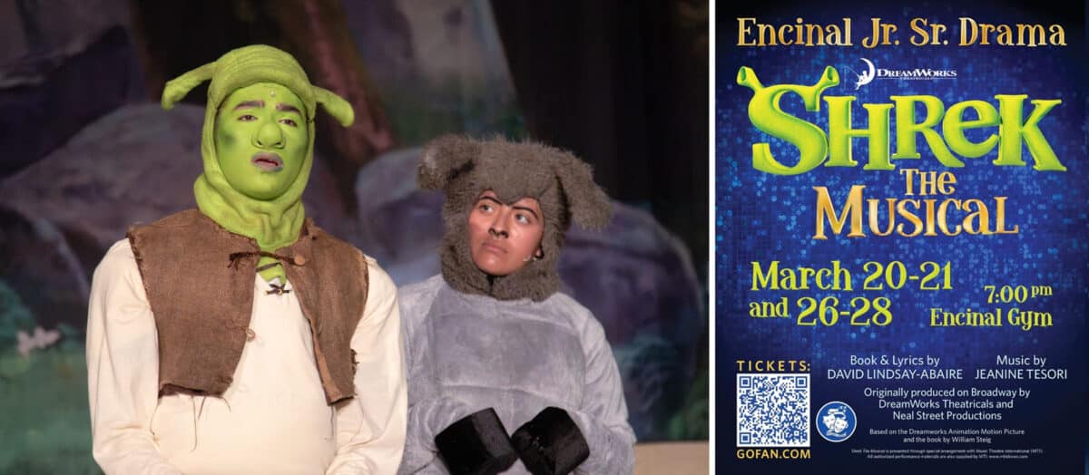 Alameda Post - A photo of cast members in costume as Shrek and Donkey.