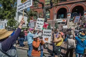 Alameda Post - crowds assembled for the March 28 No Kings Rally at Alameda City Hall. Photo by Hans Siebert.
