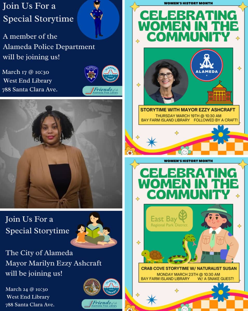Alameda Post - A collage of events at the Alameda Free Library for Women's History Month. 