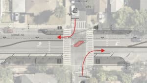 Alameda Post - A graphic of the intersection of Lincoln and Walnut, with a diverteradded.