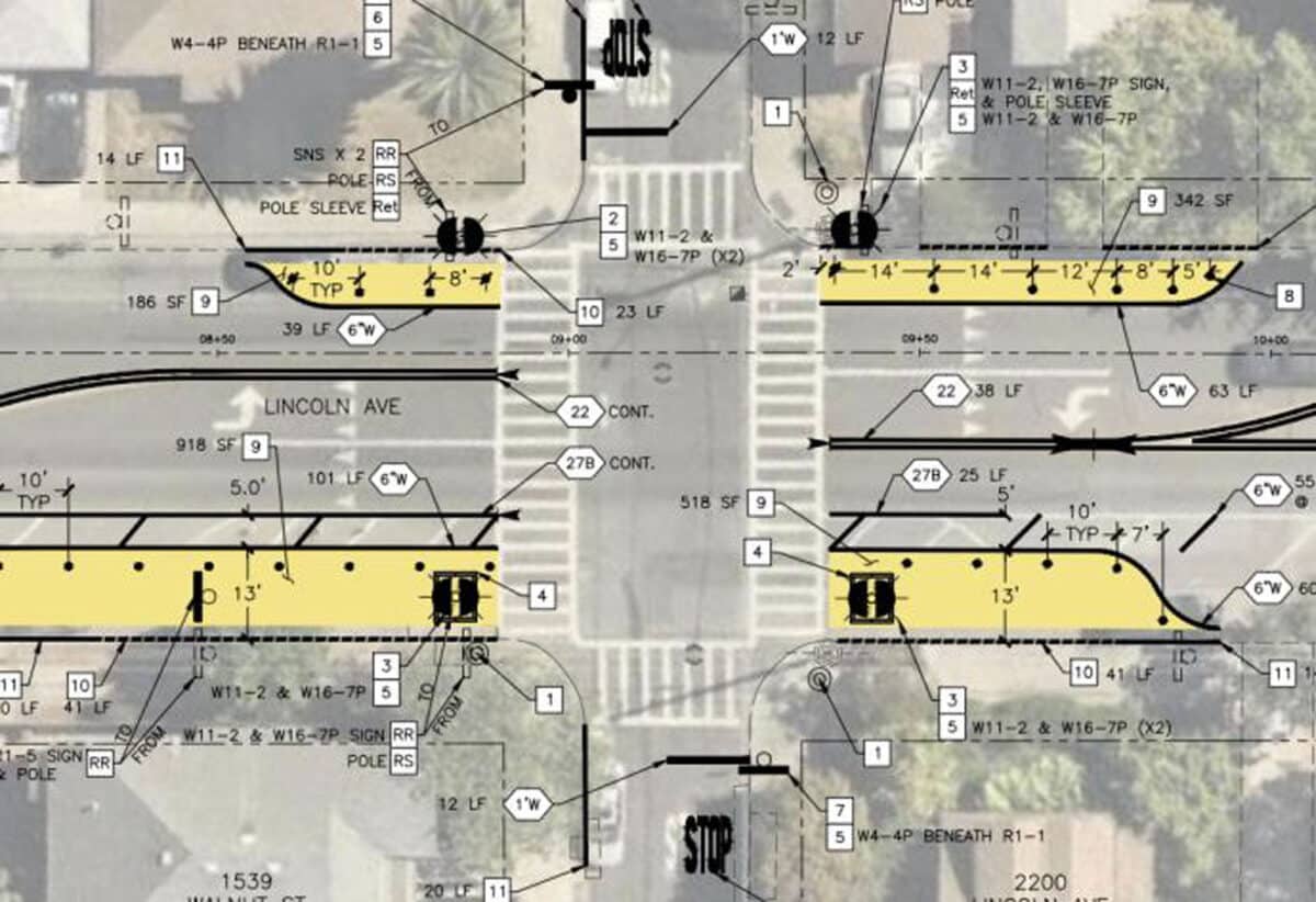 Alameda Post - A diagram of Lincoln and Walnut with flashing beacons added.