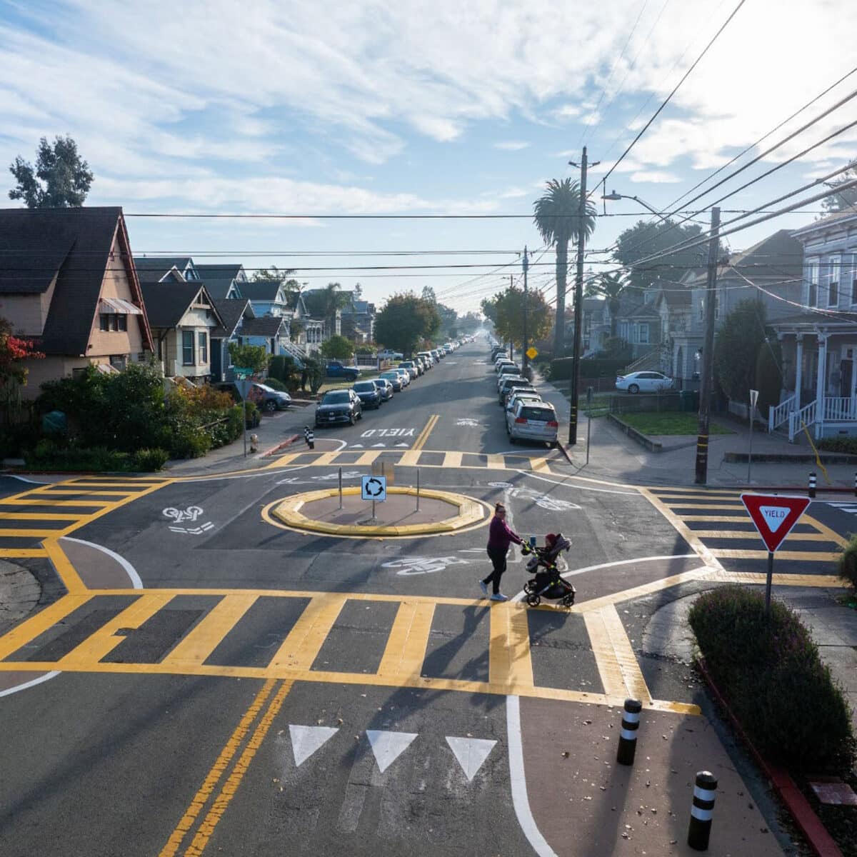 Alameda Post - A large roundabout with crosswalks on Pacific Avenue.