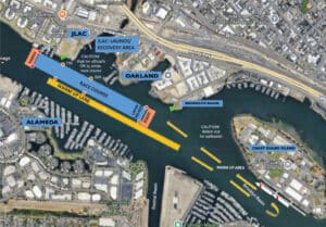 Alameda Post - A map of the Alameda Estuary with indications on where the Boats Without Barriers Regattta will take place.