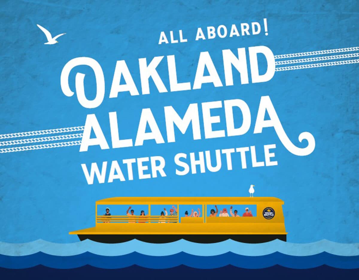 Alameda Post - A graphic with a drawing of Woodstock that says All Aboard the Oakland Alameda Water Shuttle. 