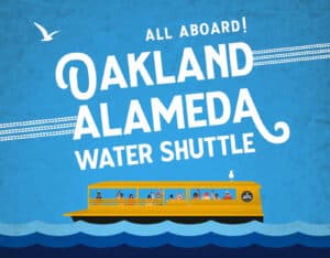 Alameda Post - A graphic with a drawing of Woodstock that says All Aboard the Oakland Alameda Water Shuttle.