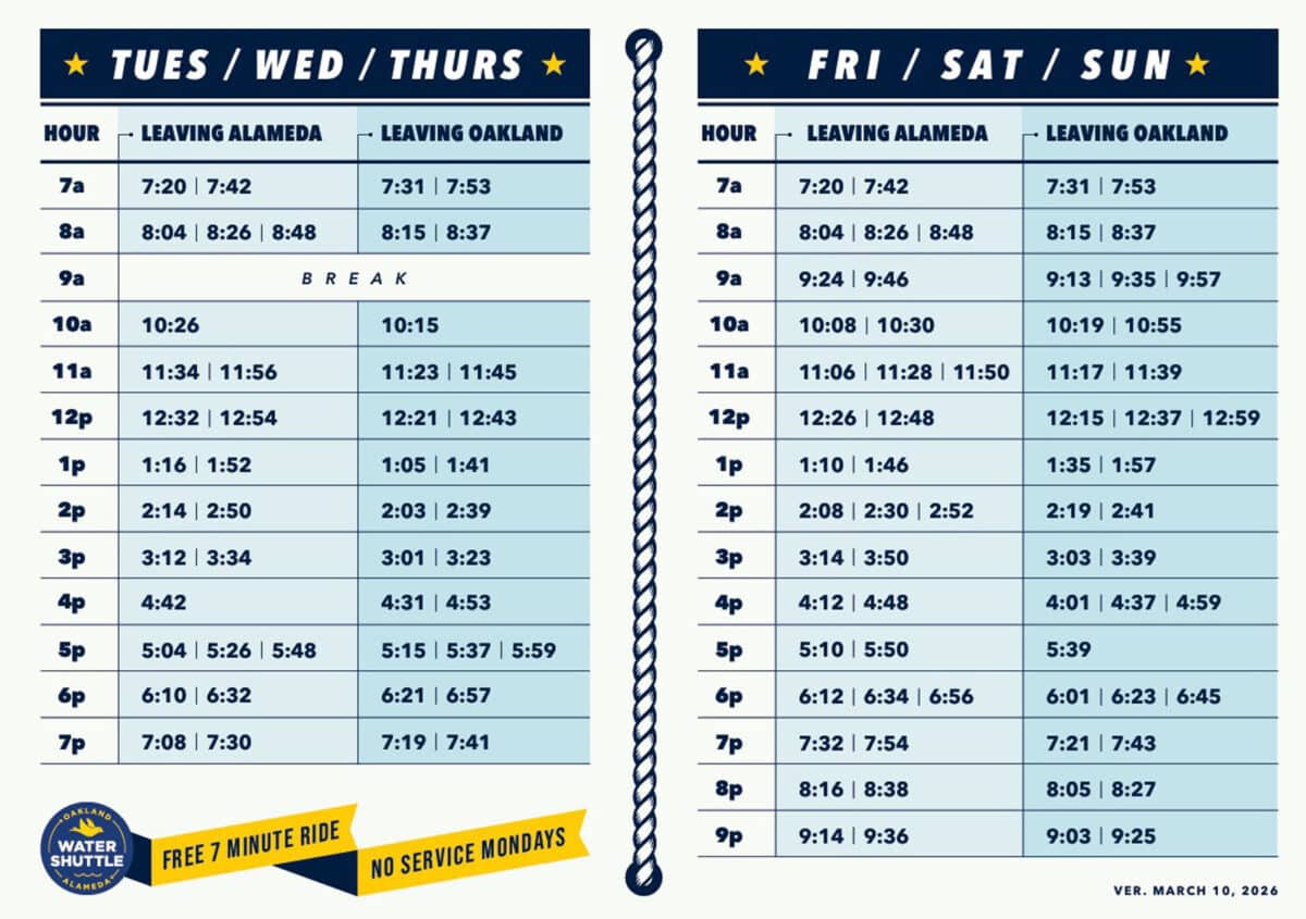 Alameda Post - A schedule for Woodstock the water shuttle. 