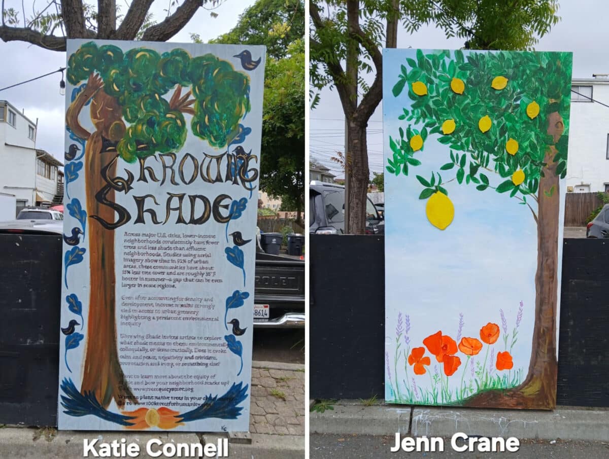 Alameda Post - Two murals of trees at the Webster Park Throwing Shade gallery.