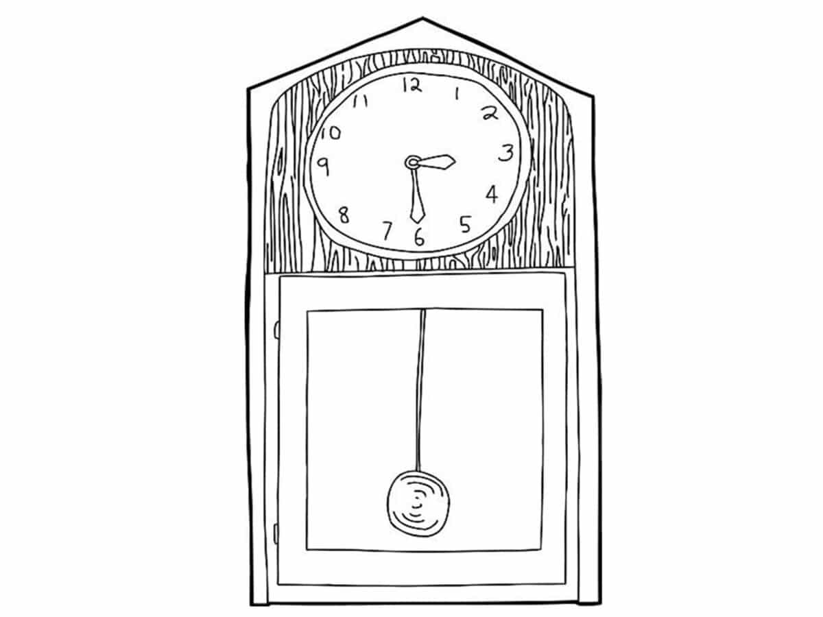 Alameda Post- A drawing of an antique pendulum clock.