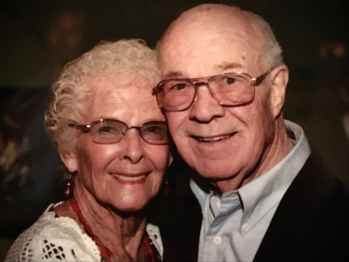 Alameda Post - Irving James (Jim) Blamire and Joyce Beverly Johnson Blamire smile together in a photo.