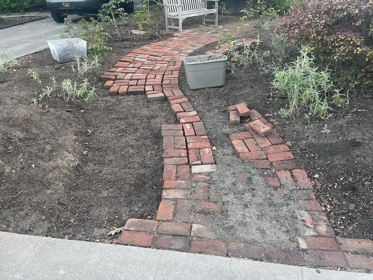 Alameda Post - a partially completed brick walkway