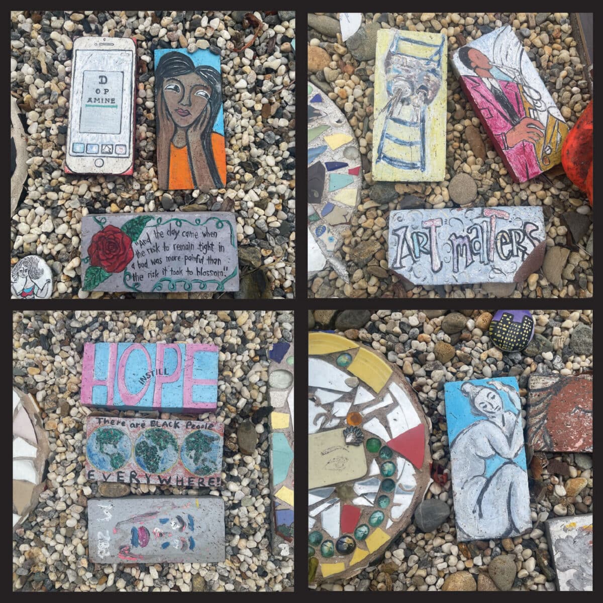 Alameda Post - Beautiful mosaic artworks, paintings, and poems on rocks and bricks. 