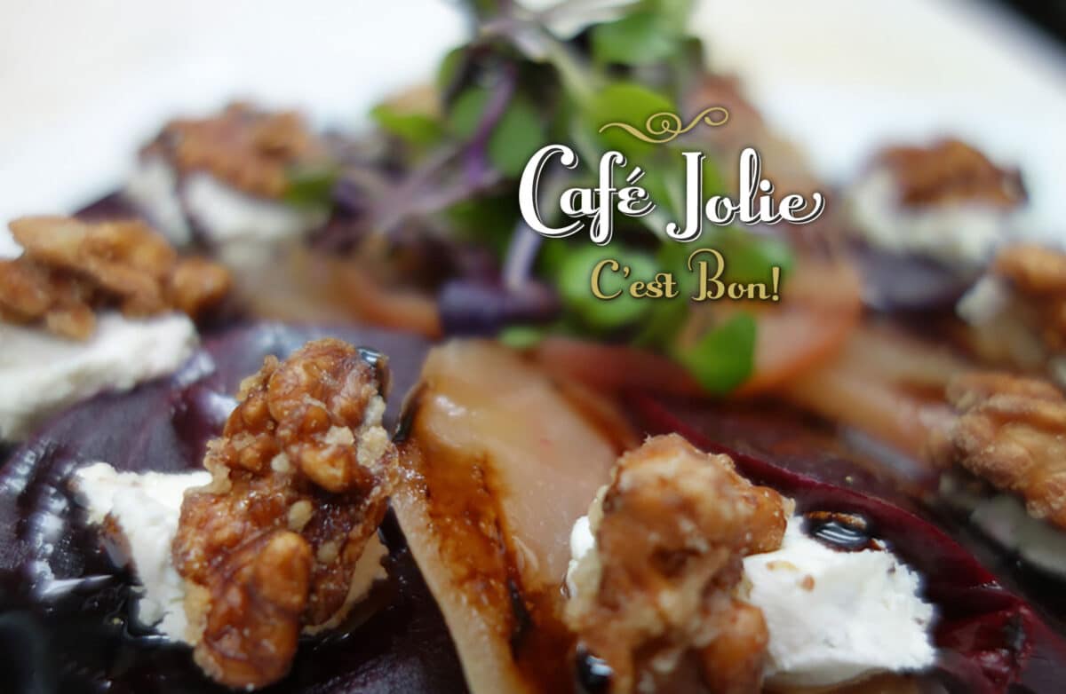 Alameda Post - beets, feta, and candied nuts on top of a salad.