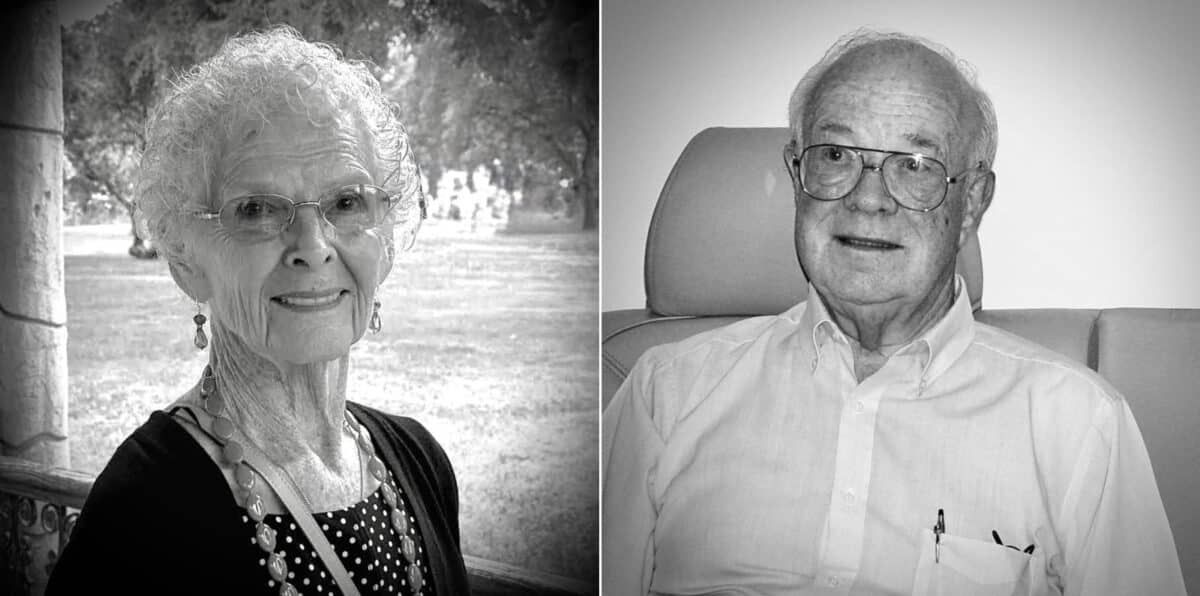Alameda Post - Irving James (Jim) Blamire and Joyce Beverly Johnson Blamire in separate black and white photos.