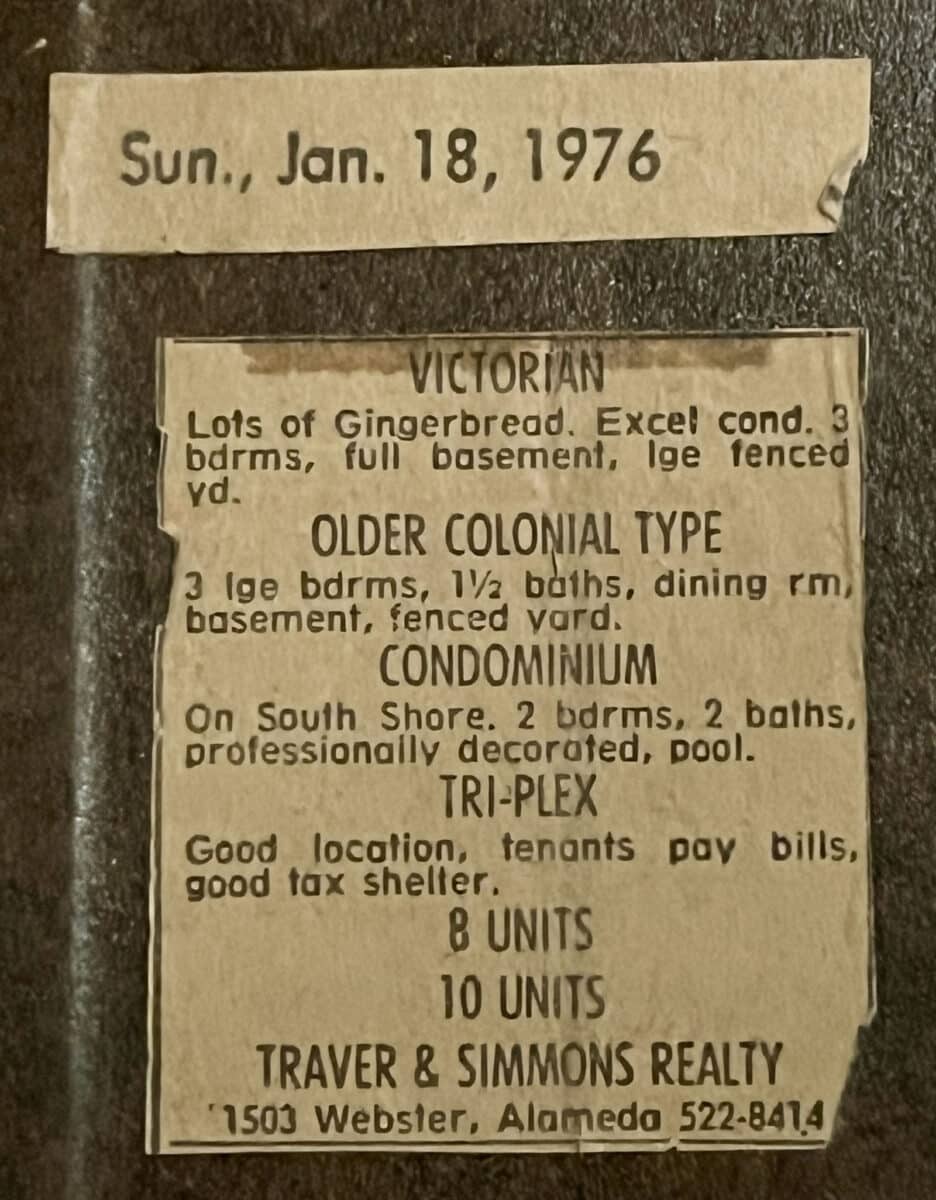 Alameda Post - A preserved Newspaper clipping of 1530 Mozart Street's description for sale in 1976.
