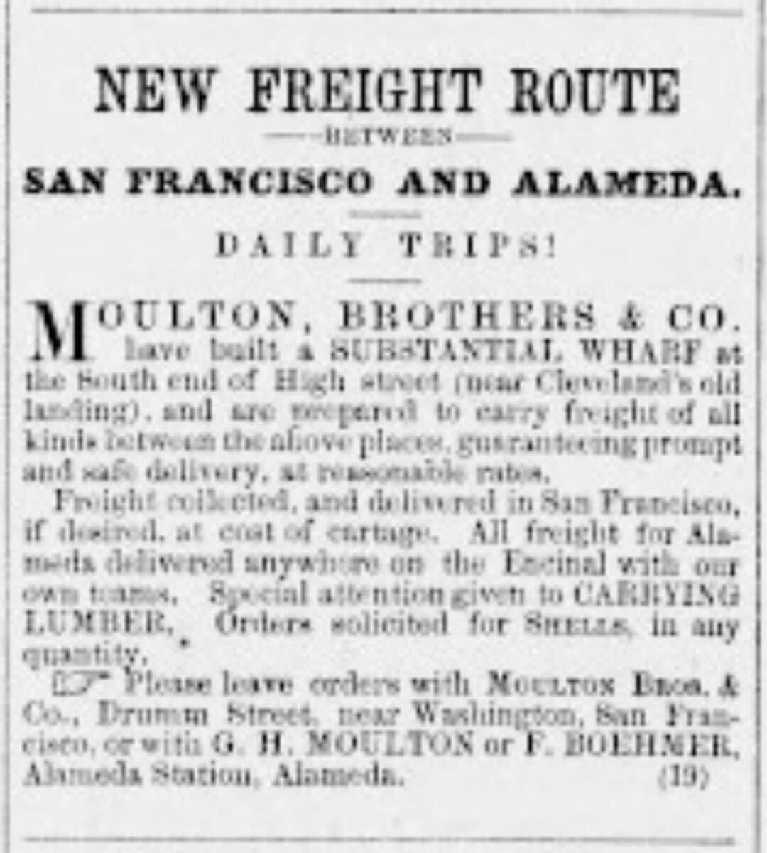 Alameda Post - A newspaper clipping with the headline: New Freight Route Between San Francisco and Alameda. Daily Trips. 