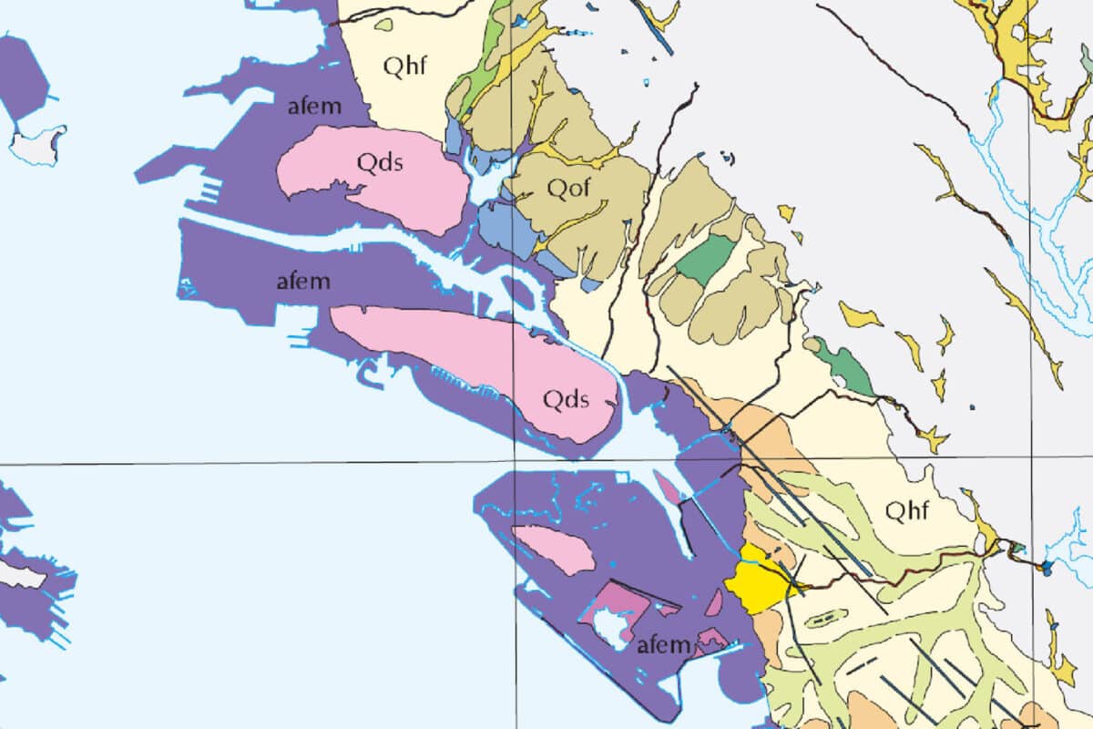 Alameda Post - A geographical map of the Bay Area with Q.D.S. written over much of Alameda and surrounding areas. 