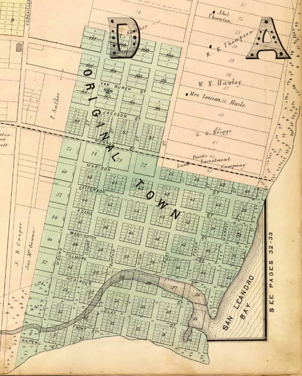 Alameda Post - A very old map of Alameda noting where the original town lots were.