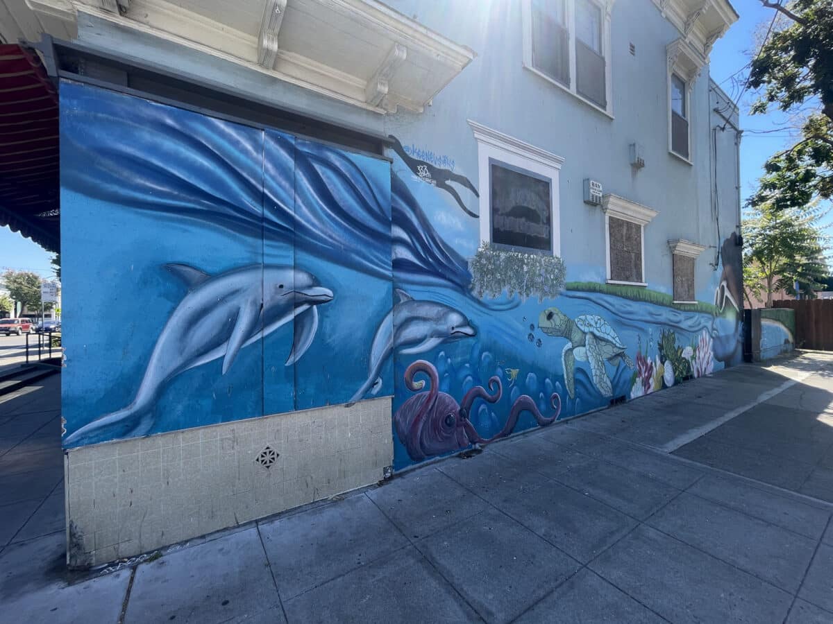 Alameda Post - A mural of sea creatures and ocean life.