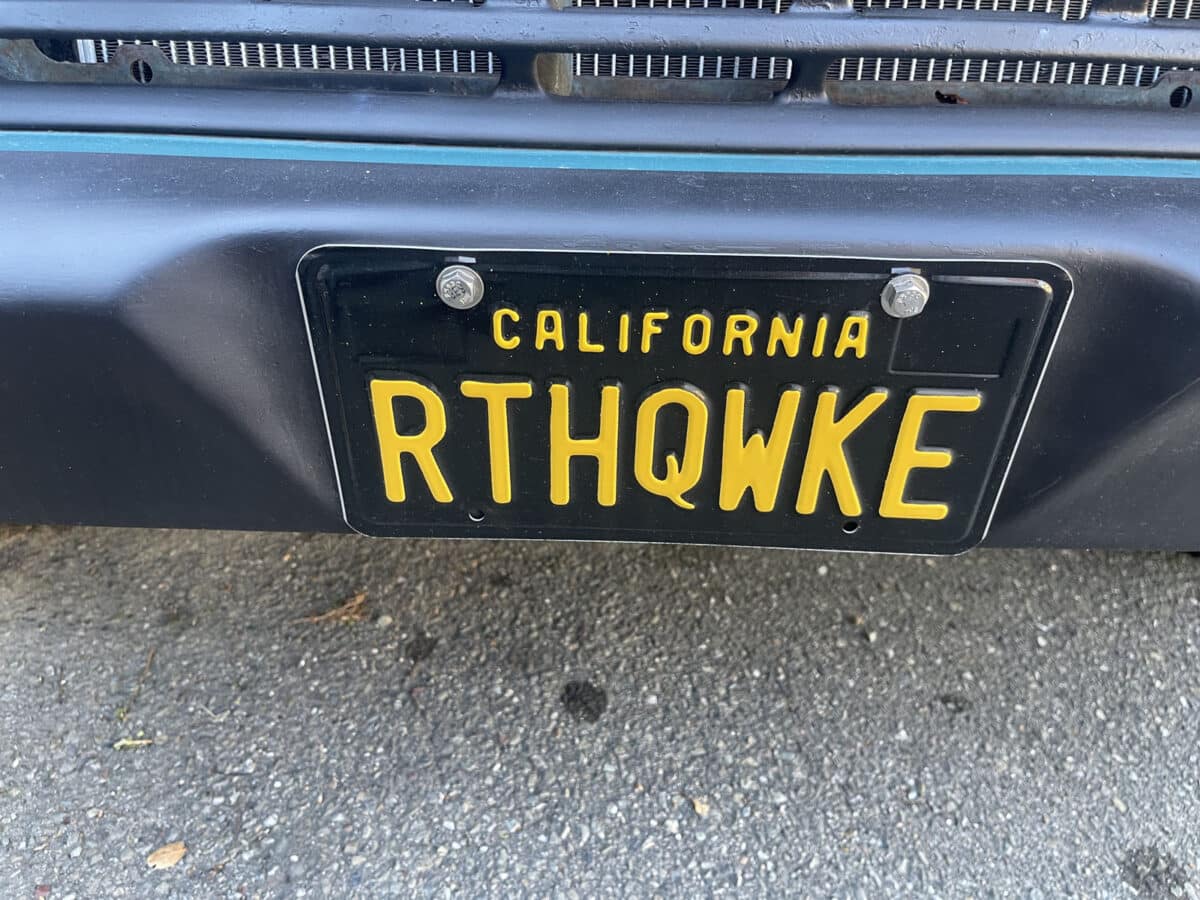 Alameda Post - A license plate that says "R.T.H.Q.W.K.E."