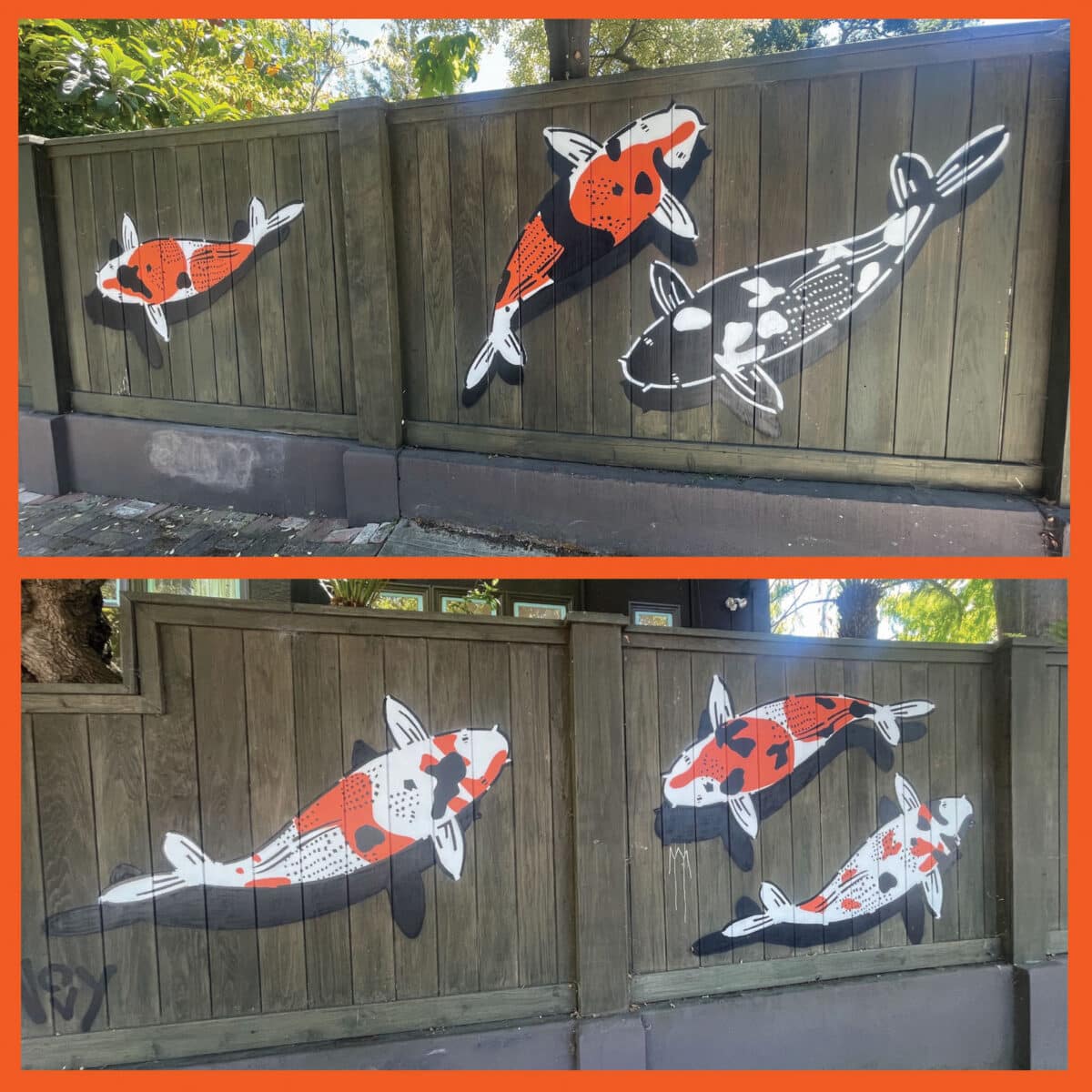 Alameda Post - Koi fish mural on a fence. 
