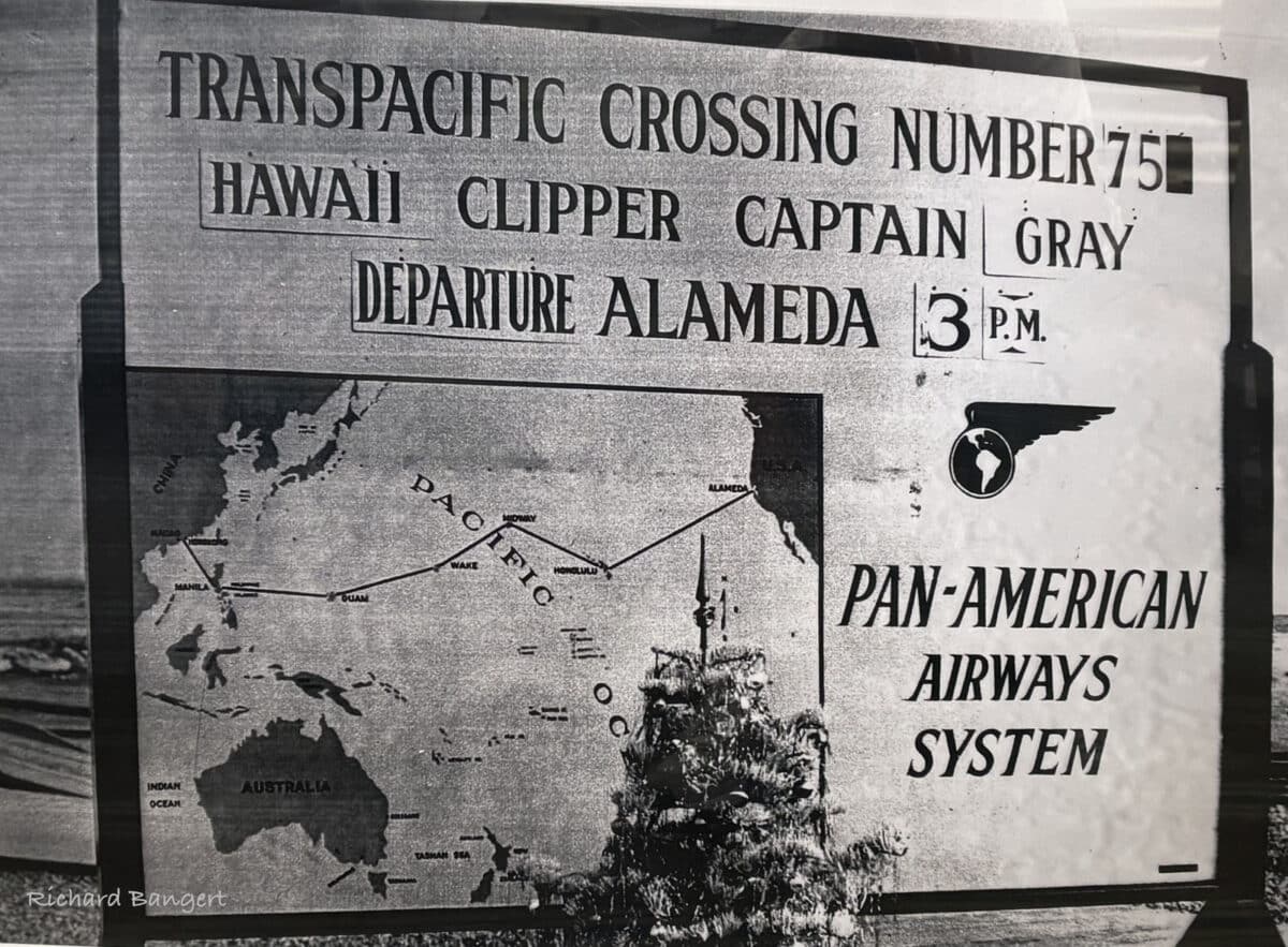 Alameda Post - A sign with a map about the transpacific crossing of Hawaii Clipper, beginning in Alameda.
