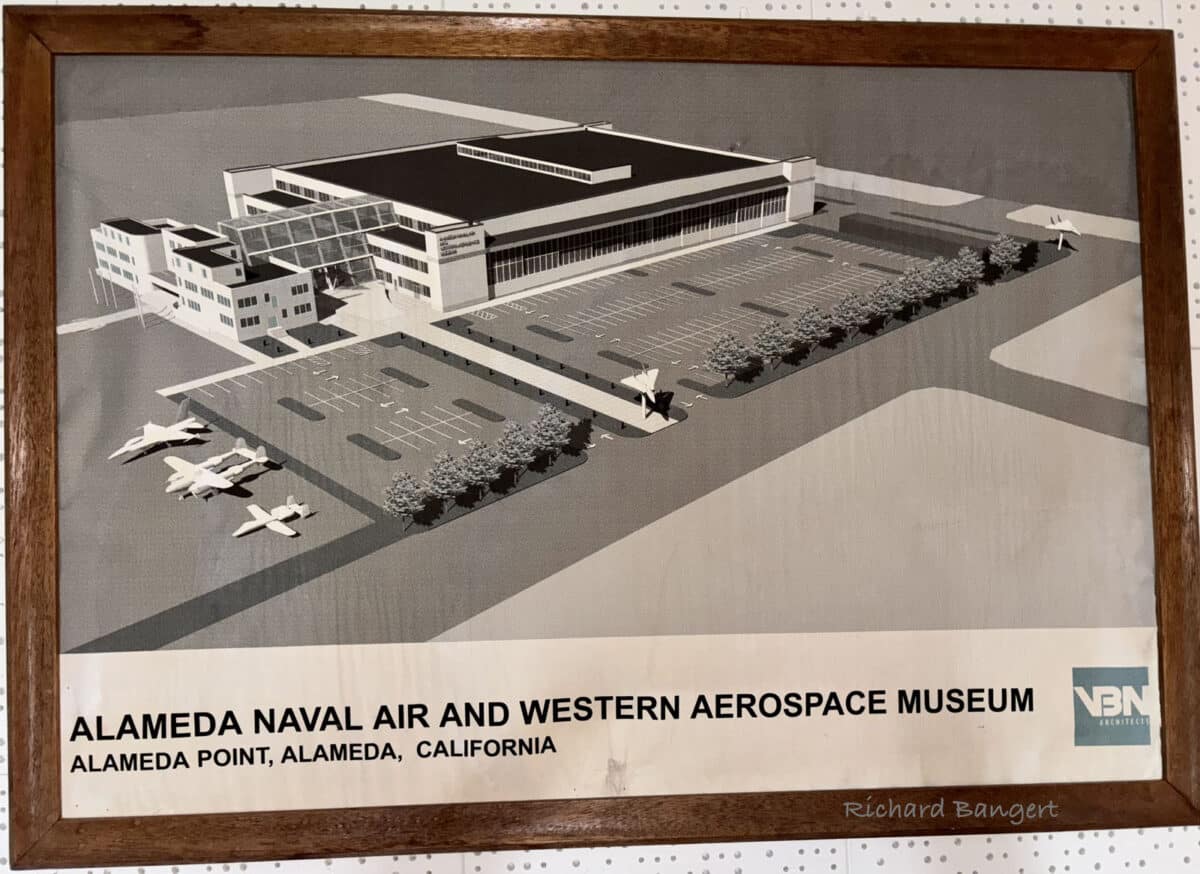 Alameda Post - A render of a building labeled Alameda Naval Air and Western Aerospace Museum. 