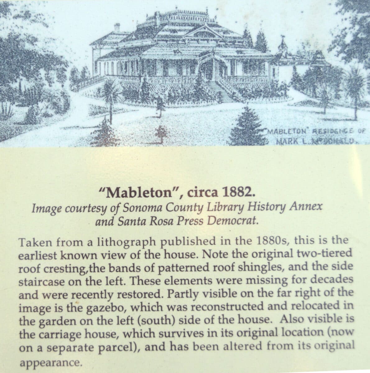 Alameda Post - A photo of a plaque in front of the Mableton Mansion with information and a sketch.