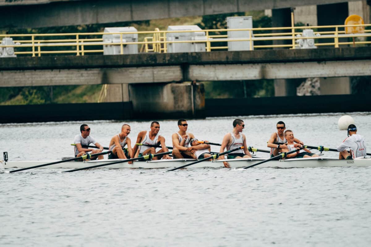 Alameda Post - A men's rowing team out on the water.