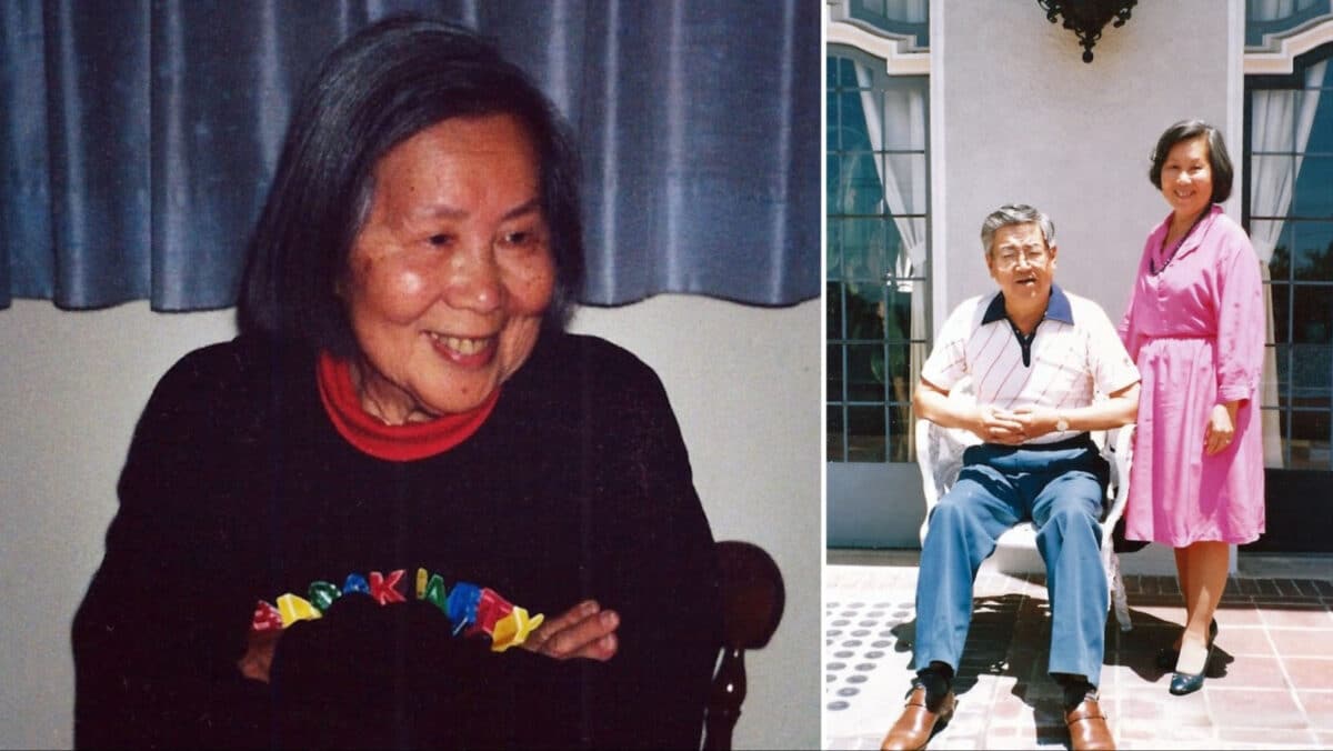 Alameda Post - Alice W. Huie smiles wide. In another photo, she smiles in a pink dress and stands next to a man.