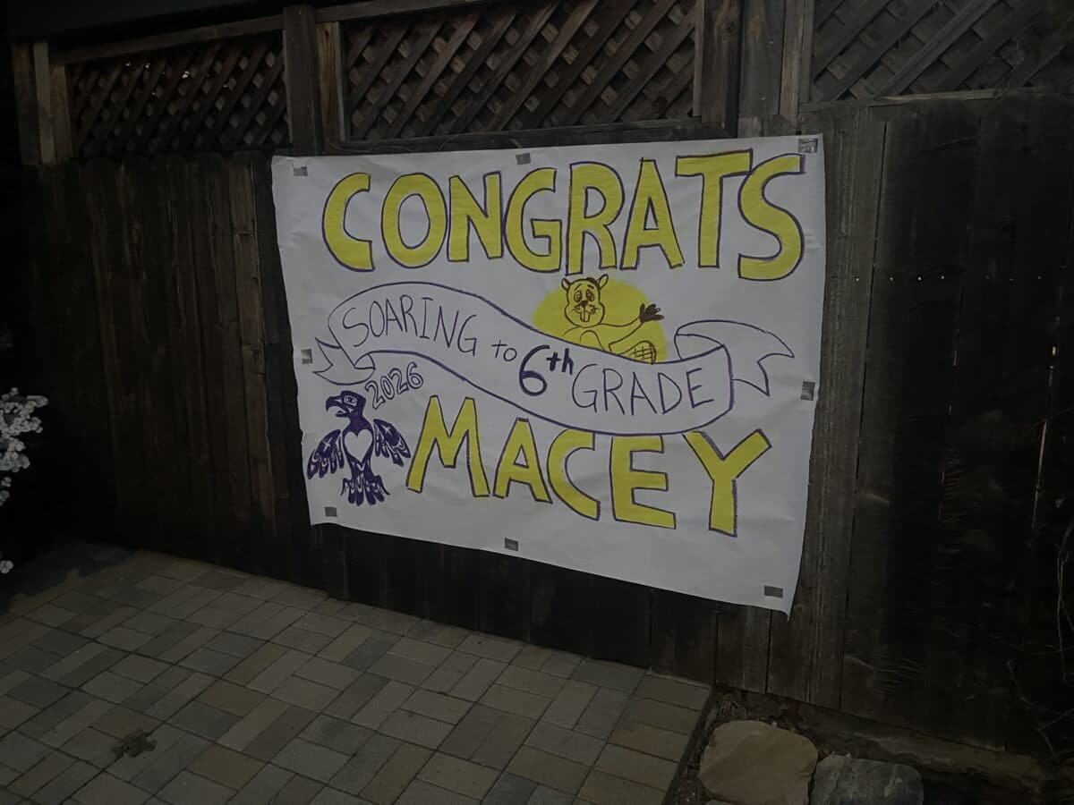 Alameda Post - A homemade graduation sign that says Congrats Macey, Soaring 6th Grade. 