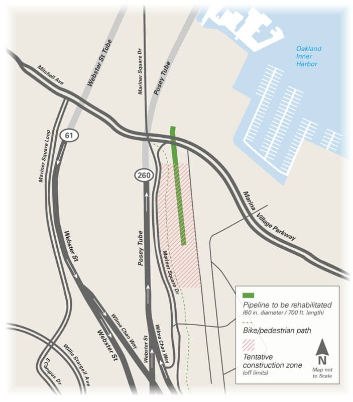 Alameda Post - A map of the Alameda interceptor rehabilitation zone.