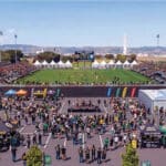 Alameda Post - A render of a soccer field and crowd attending match on Bay Farm Island.