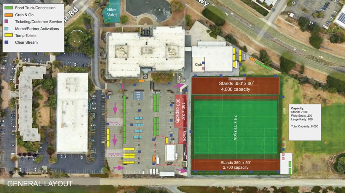 Alameda Post - A map of the proposed soccer venue on Bay Farm Island. 
