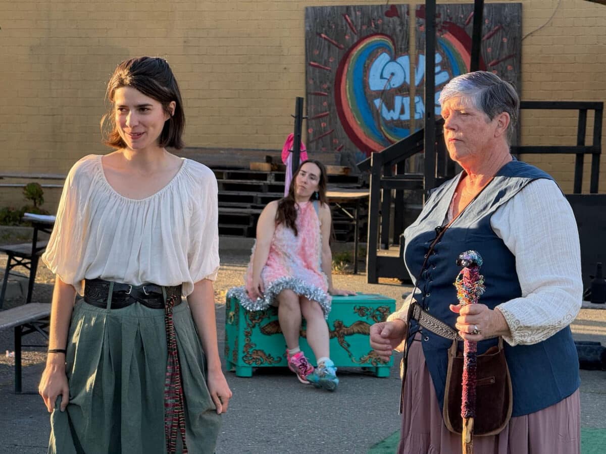 Alameda Post - Three actresses in costume for The Tempest at Webster Park. 