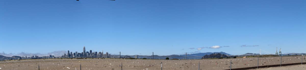 Alameda Post - A view of fenced off land at Alameda Point, overlooking the Bay and San Francisco. 
