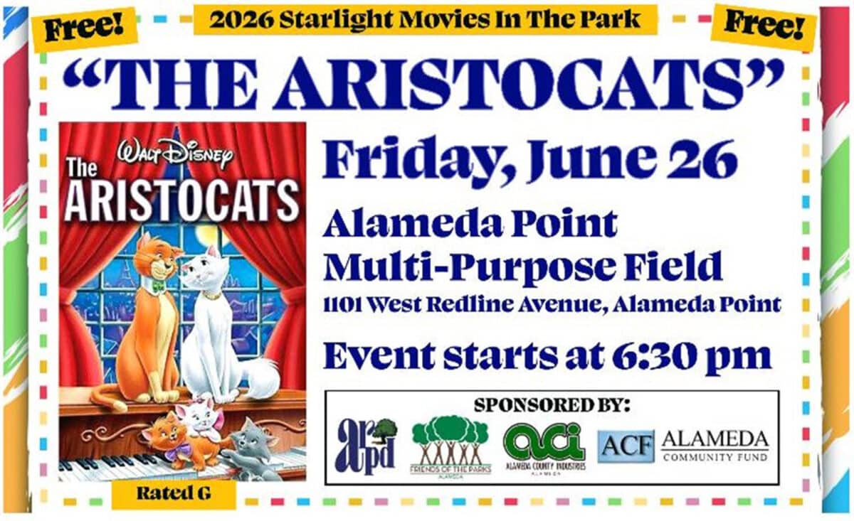 Alameda Post - A poster for the showing of the Aristocats at Alameda point Multipurpose field. 