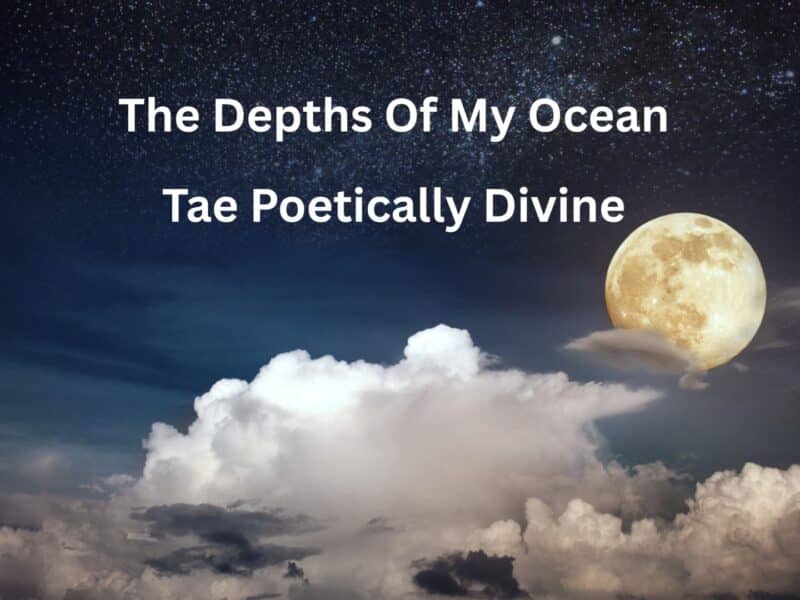 Alameda Post - An enhanced image of an ocean, moon, and clouds with text "The Depths of my Ocean" Tae Poetically Divine.
