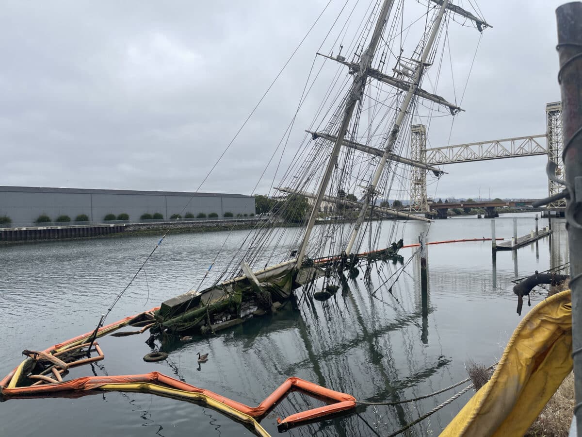 Alameda Post - A sunken vessel in the estuary. 