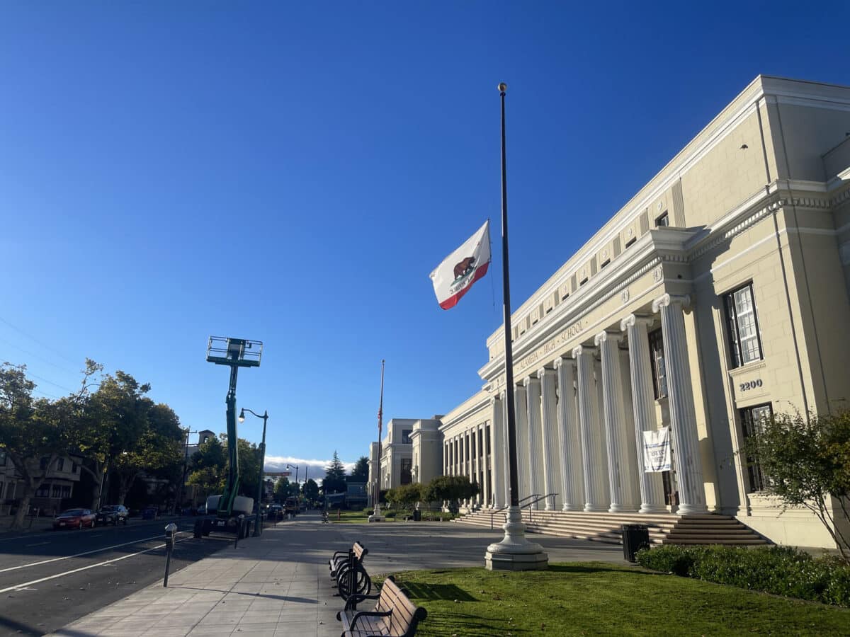Alameda Post - The flags at half mast in front of Alameda High School. 