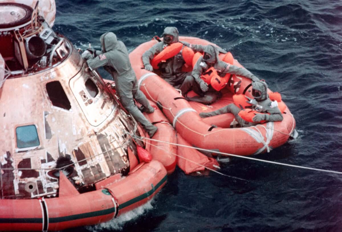 Alameda Post - Historic Photos of the Apollo 11 Splashdown with the capsule in the ocean.